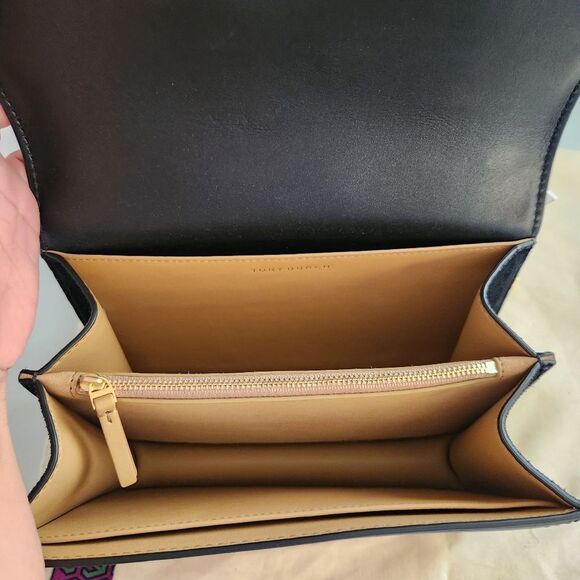 Tory Burch T Monogram Raffia Small Shoulder Bag Tan/Black - Picture 5 of 10